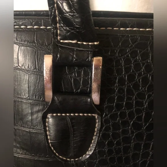 BOB MACKIE Large Faux Croc Leather Black Tote Bag Travel Tote - Picture 4 of 9